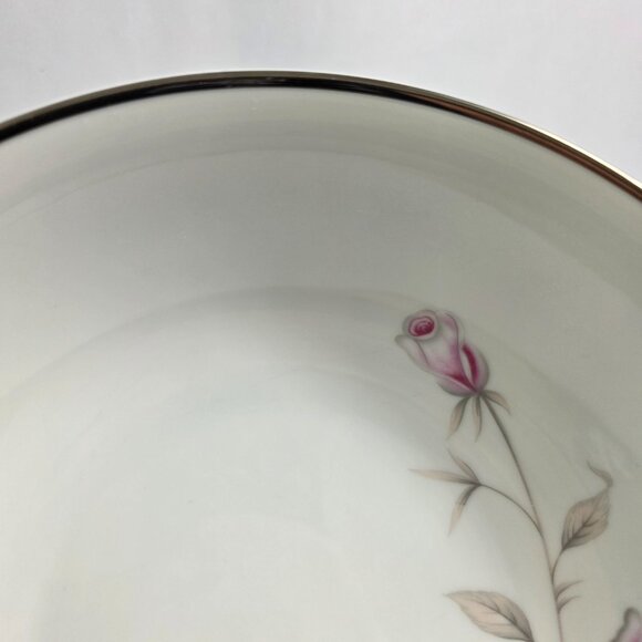 Seizan Fine China Lasting Rose 9 Inch Serving Bowl White Pink Roses Gray Leaves - Picture 8 of 15
